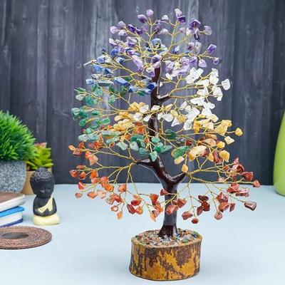 Křišťálový strom pro pozitivní energii, strom Feng Shui 7 čaker, duchovní dárek křišťálový dekor, meditační domácí dekor zlatý drát