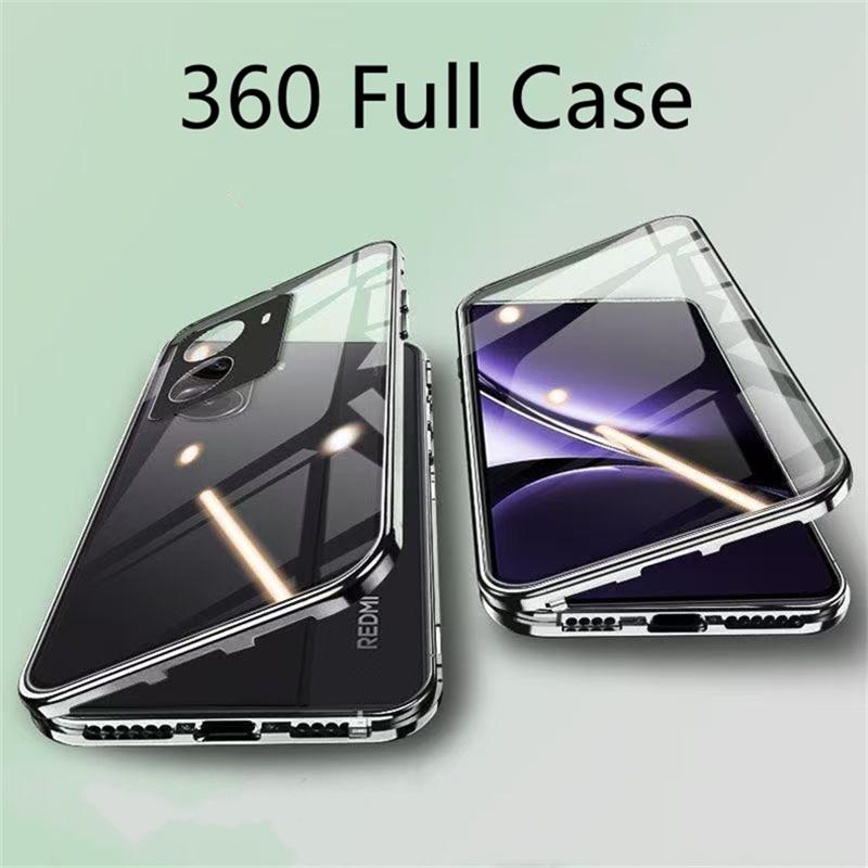 360 Grad Vollschutzhülle Für Oppo Reno 13F 5G Hülle Doppelseitige Magnetische Adsorption Metall Gehärtetes Glas Schutzhülle Für Reno13 FS 4G
