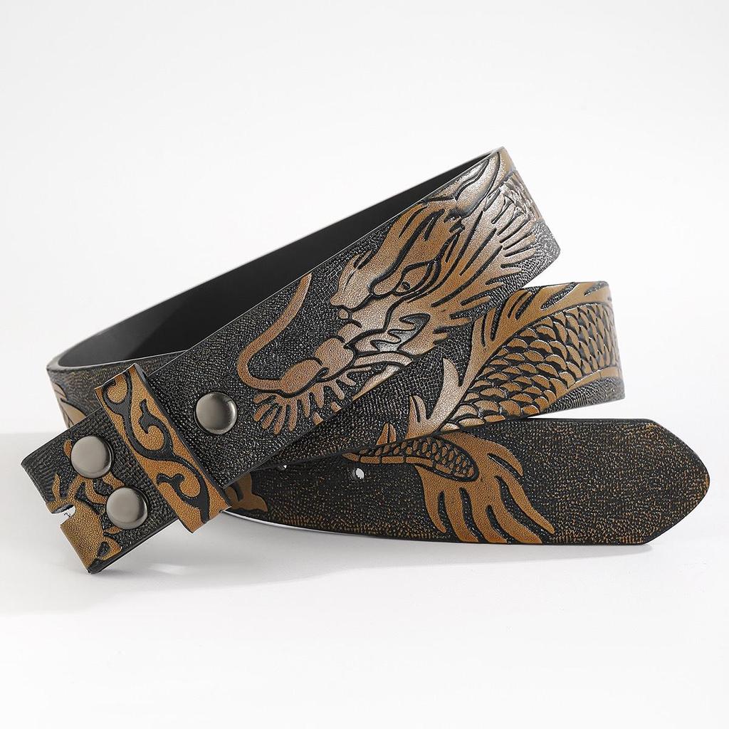 Women's Ethnic Dragon Pattern Carved Leather Belt - Retro, High-End, Versatile Fashion Accessory