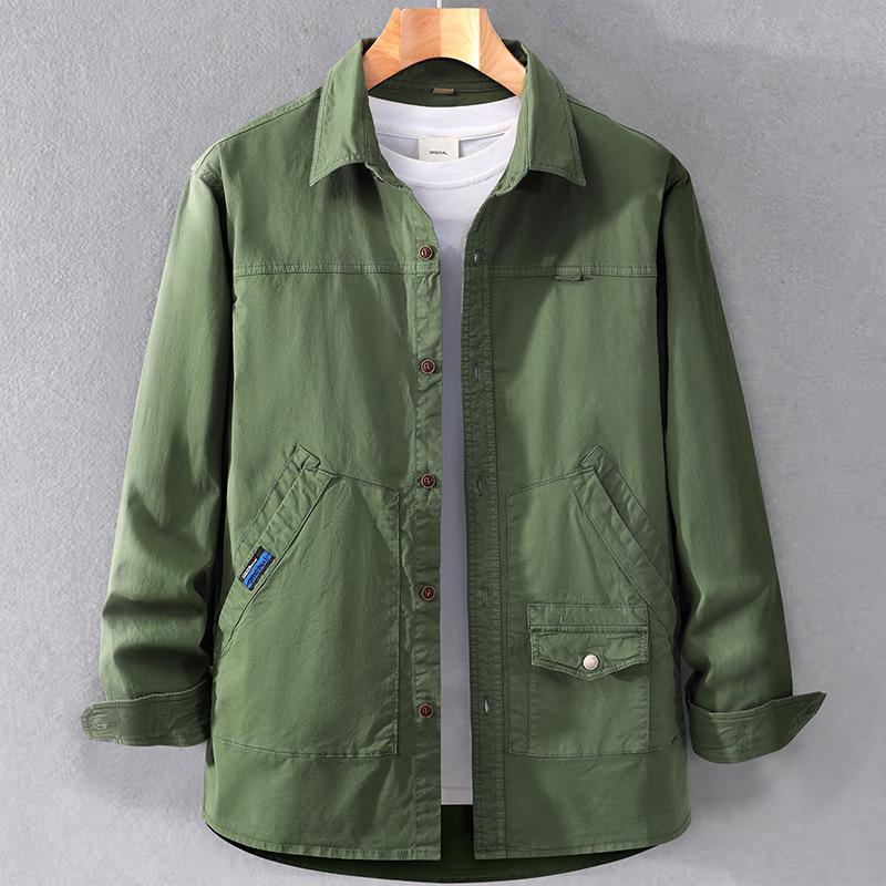 

Весна и осень Мужская новая свободная универсальная куртка-рубашка с несколькими карманами XL темно-зеленого