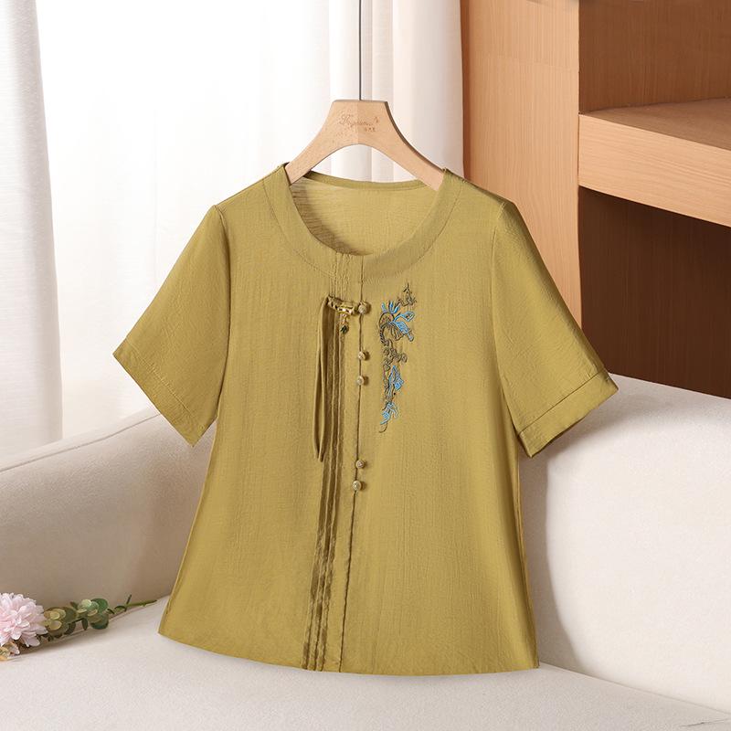 

Embroidered Round Neck Short Sleeve T-Shirt for Women Aged 50-60 3XL (120-135 jin)