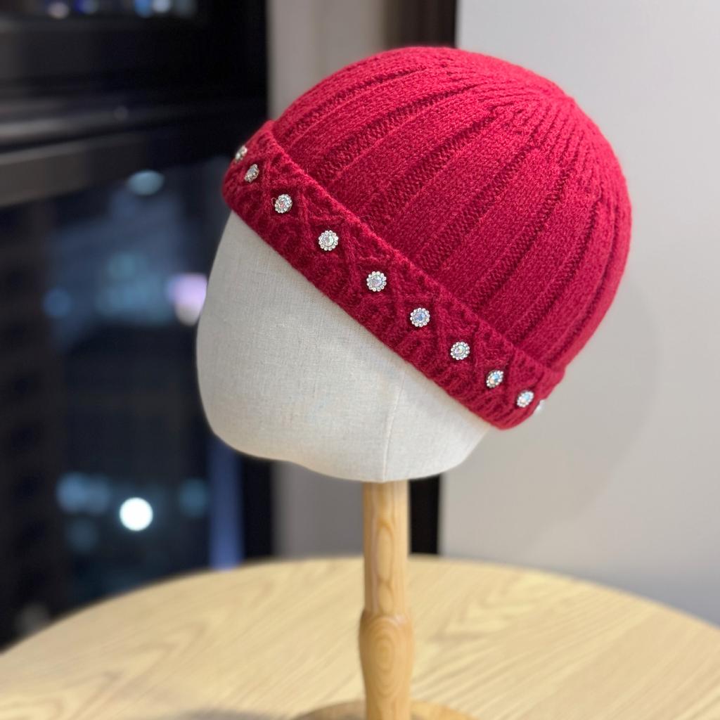 New Landlord Knitted Hats for Men and Women Japanese Rhinestone Watermelon Yuppie Hats Versatile Landlord Hats Autumn and Winter Baotou Cold Hats