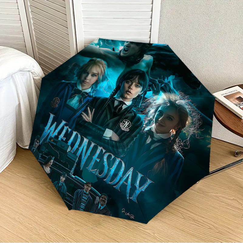 1pc Wednesday Addams Family Automatic Folding Umbrella, Portable Collapsible Design, Casual Outdoor Accessory L1127073