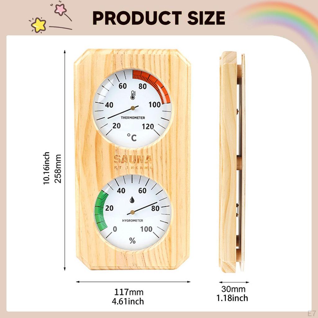 2-in-1 Hygrometer/hygrothermograph for Sauna, Wall-mounted, Wooden, Easy Installation. Temperature