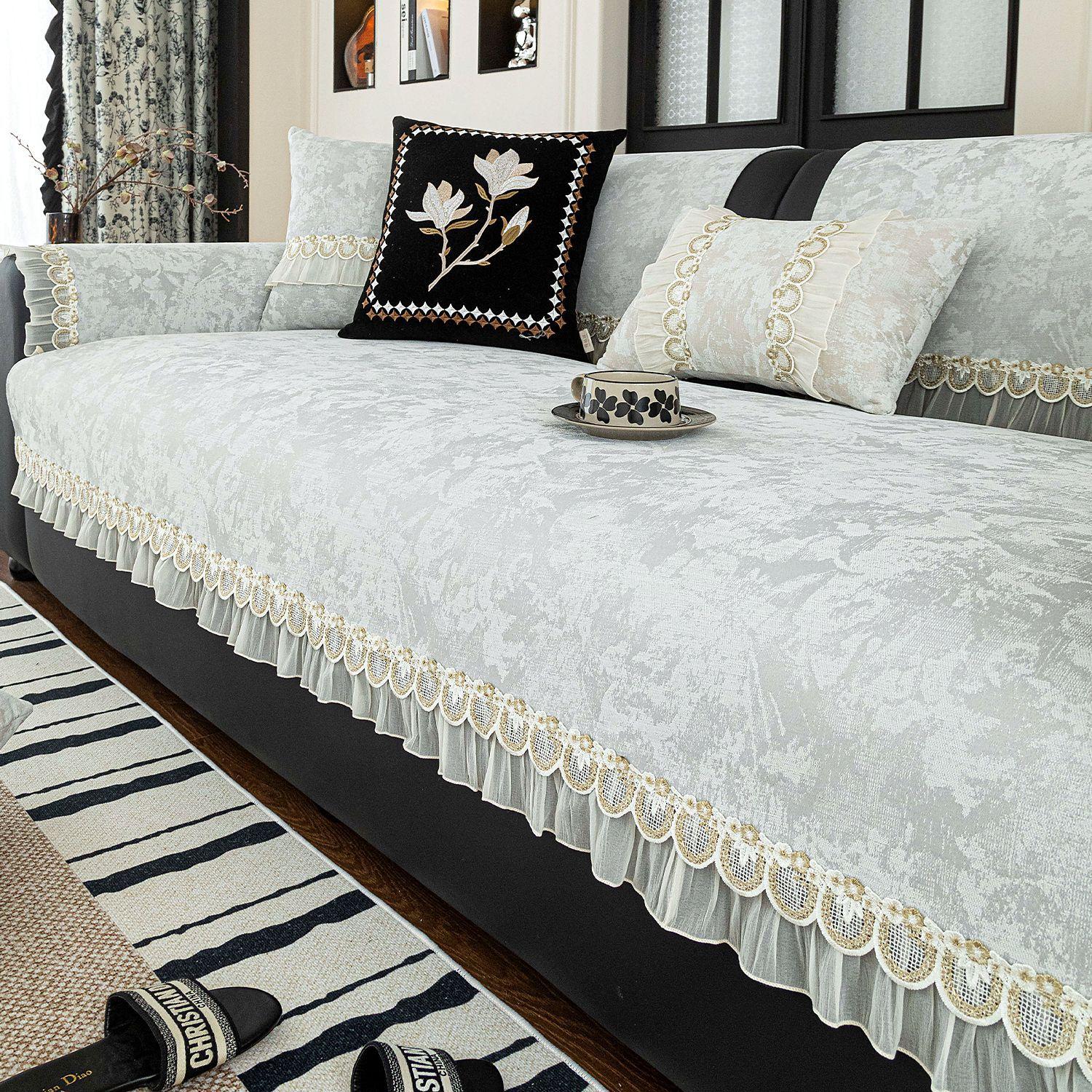 

French Skirt Sofa Cushion New Four-Season Universal Chenille Sofa Seat Cushion Light Luxury Non-Slip Sofa Cover 70*70cm