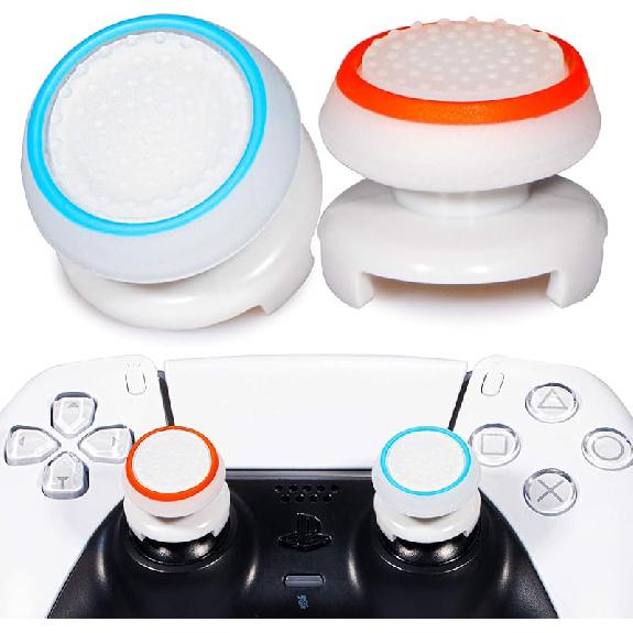 FPS Thumbstick Extender & Printing Rubber Silicone Grip Cover 2 Sets for PS5 Dualsenese & PS4 Controller (Black+Clear)