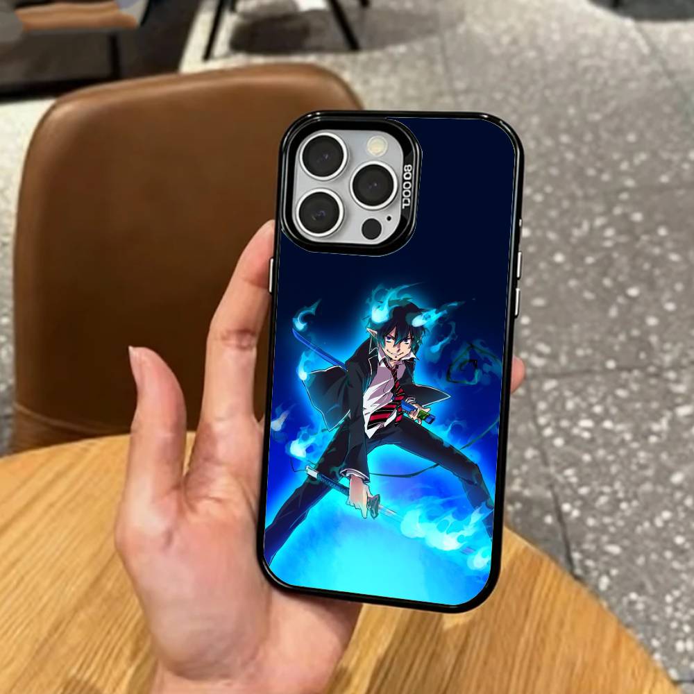 Blue Flame Blue Exorcist   Phone Case For iPhone17,16,15,14,13,12,11 Plus,Pro Max Colored Silver Plated Inside Cover