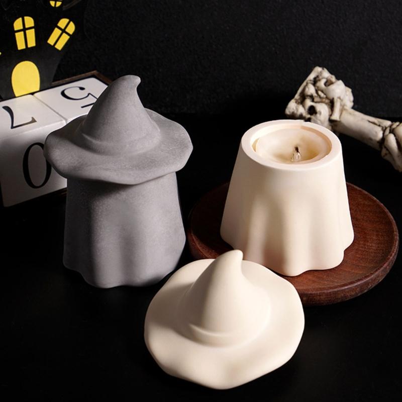 Seasonal Candle Cup Casting Mould , White 2 Piece Candle Jar Mould and Pointed Hat Lid Set for DIY Gypsum Table Display in Craft Project Use