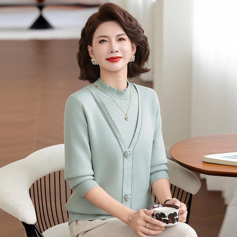 Thickened Velvet Base Layer Sweater: Red Two-Piece Winter Knitwear for Mother/Mother-in-Law