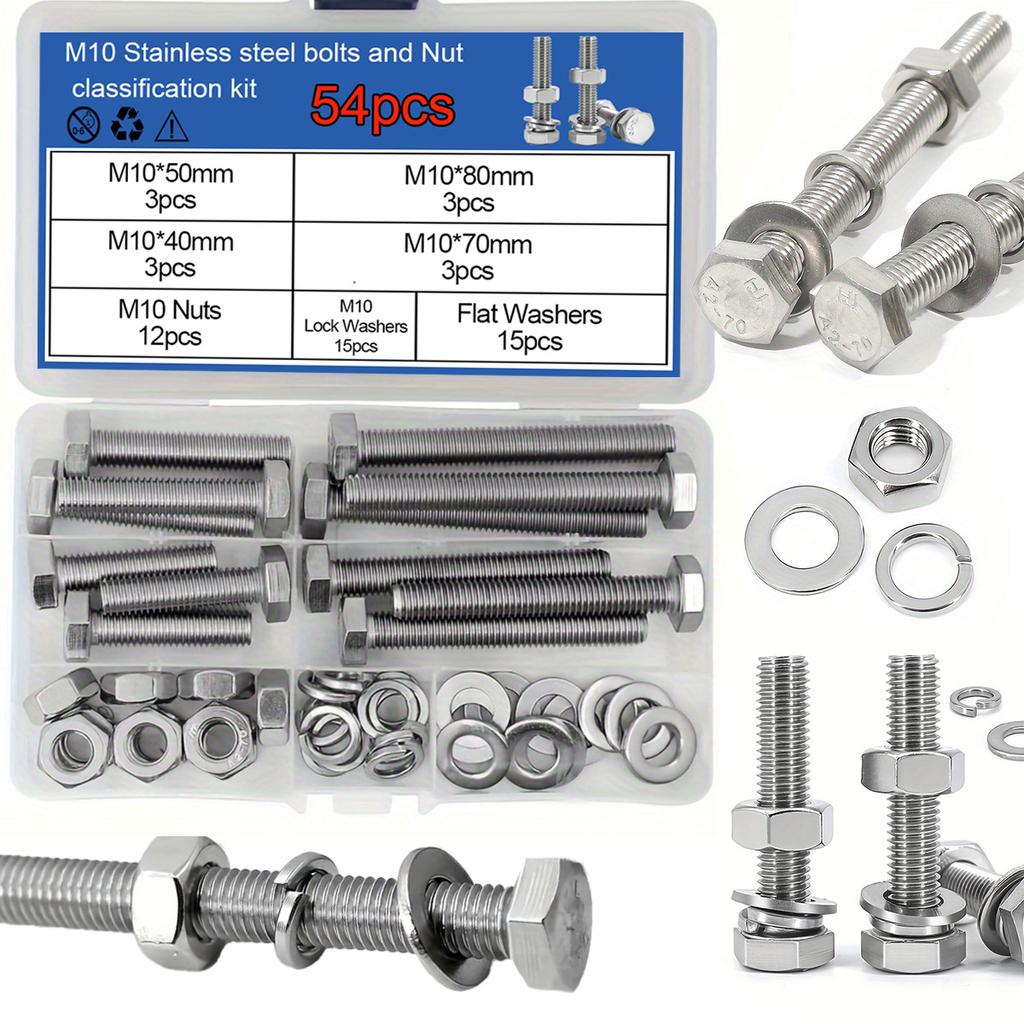 M6 M8 M10 "High-Strength Hex Bolt Set with Nuts & Washers – Durable Stainless Steel Fastener Kit for Industrial & DIY Projects