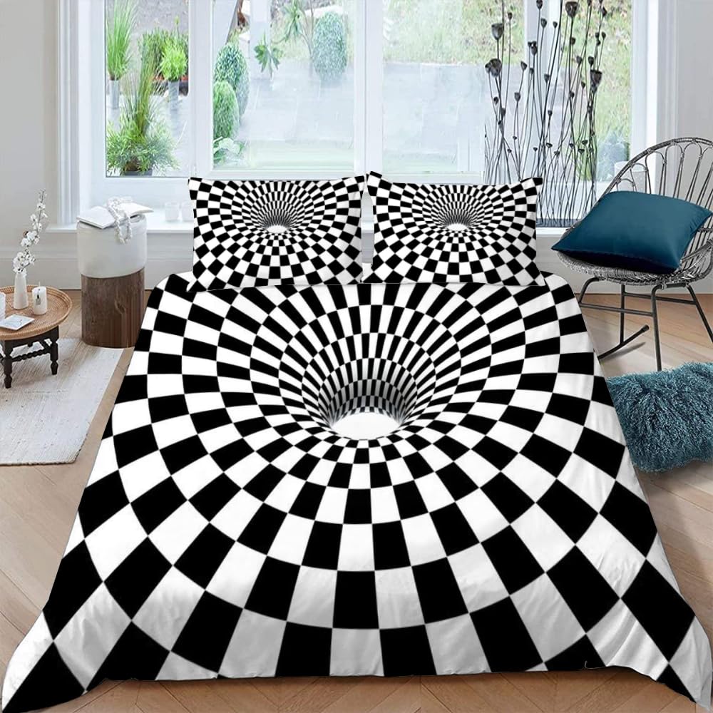 Comforter Black White For Boysgirls Abstract Geometry Comforter Fullvisual Art Bedding Set Optical Illusion Bedclothes