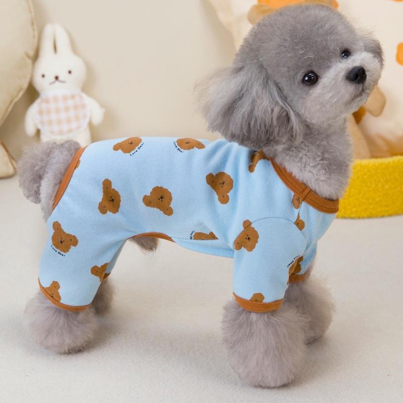 Cotton Four-Legged Pet Pajamas With Bear Print Home Wear For Small Dogs And Cats Soft Comfortable Loungewear Cozy Animal Nightwear