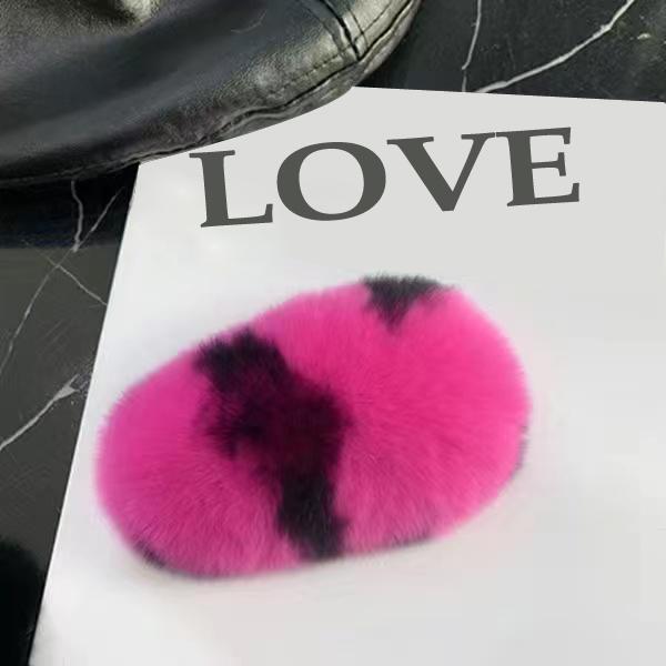 

Плюшевая заколка для девочек из натурального кроличьего меха, женская заколка с челкой фуксия/чёрный