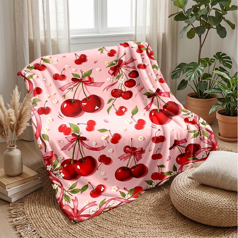 Cherries and Leopard Butterflies Blanket Personalized Name Flannel Blanket Soft Cozy Plush Throw for Sofa Bed Lightweight Home Decor