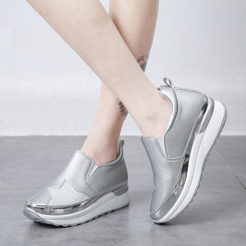 

Большой размер, круглый носок, толстая подошва, маффины, одинарная обувь, женская, низкий верх, тонкая, универсальная, для стопы, повседневная, стразы, одинарная обувь 43 серебряный