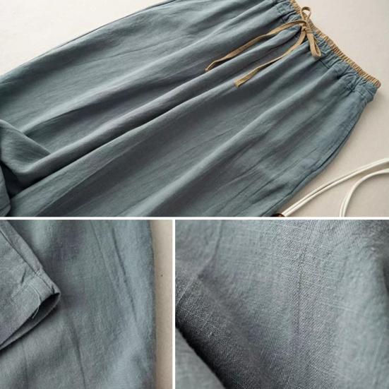 Dame Haremsbukser Snøring i midjen Vide ben Casual Bukser Enkelfargede Ankellange Bukser for Trening Hverdagsbruk