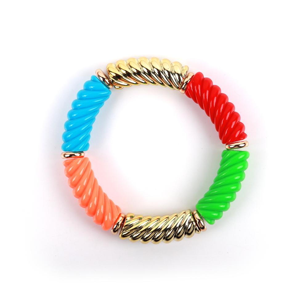 Bohemain Acrylic Twist Bamboo Stack Elastic Bracelets for Women Men 2025 Colorful Resin Tube Beads Bracelet Bangle Jewelry Gift