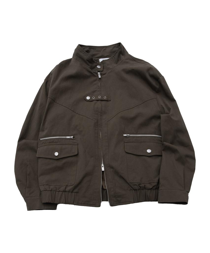Placestudioman High-Neck Standard Eyelet Tab Point Cotton Blouson Two-Way Jacket [Brown]