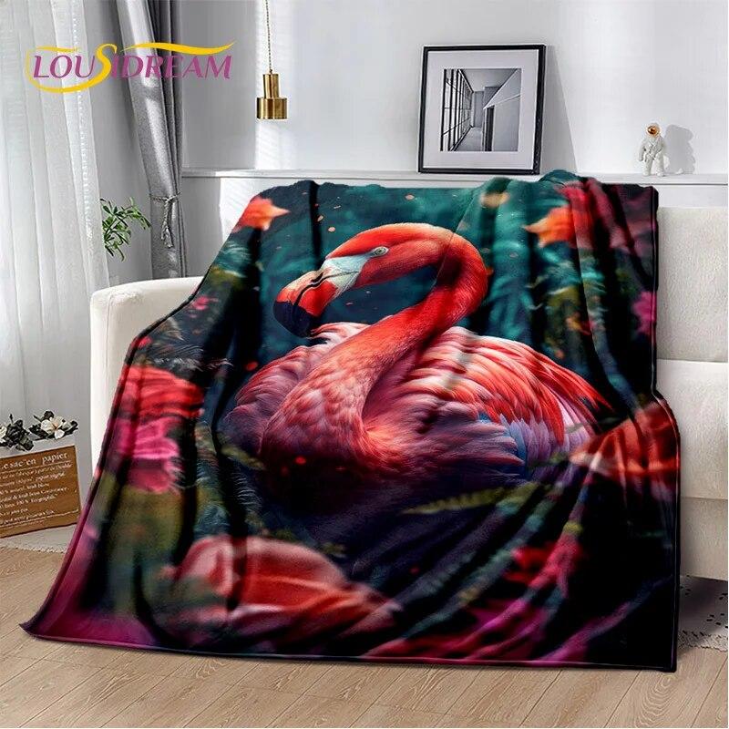 Cartoon Pink Flamingo Rainforest Love Bird Blanket,Soft Throw Blanket for Home Bedroom Bed Sofa Picnic Travel Cover Blanket Kids