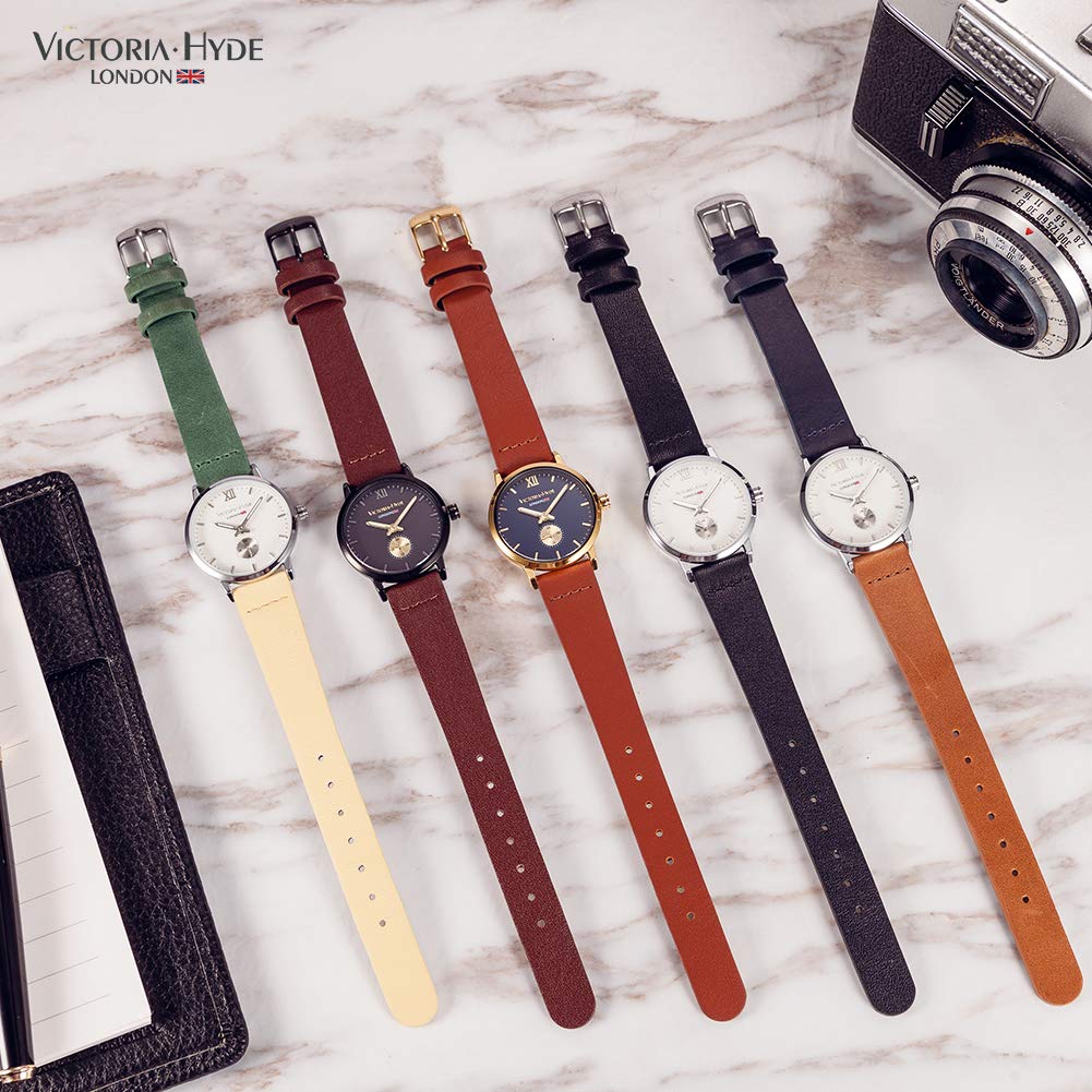 VICTORIA HYDE Modische kleine Uhr, schlicht, leicht zu lesen, japanisches Quarzwerk, echtes Lederband, 3 ATM wasserdicht, Retro-Uhr für Damen, beliebtes Geschenk