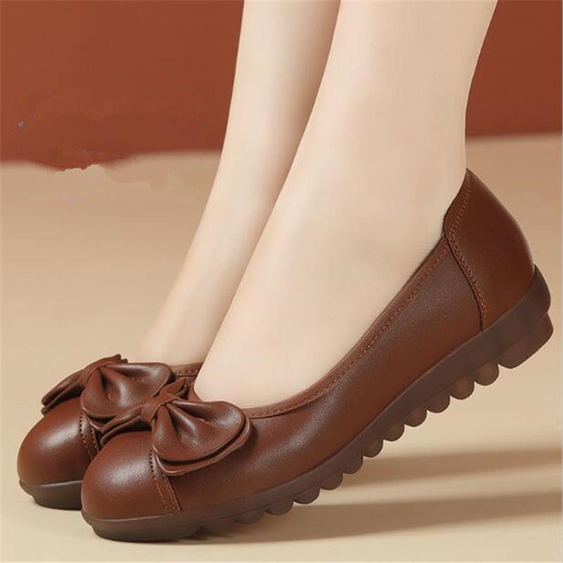 Fashion Women Genuine Leather Flat Shoes Fashion Slip on Loafers Comfortable Casual Ballet Flats Large Size 35-43 Low heel Ladies Shoes