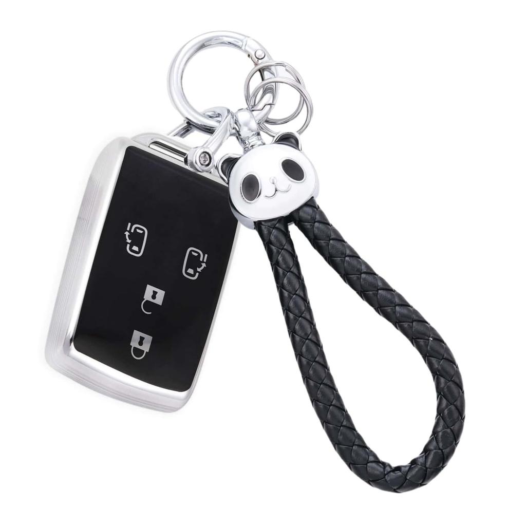 HOYZE Tanto Key Case, Compatible with Daihatsu Tant Custom Key Cover, Wake Smart Key Case, Panda, Keychain, Cute, Silver Black