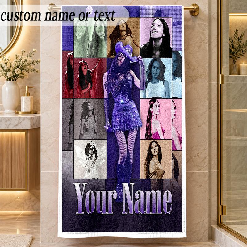 Beach TowelOlivia Rodrigo Custom Name Text Personalized Soft Towel for Beach Pool Indoor Home Decor Gift