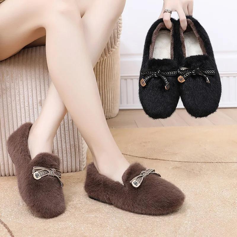 Fashion Winter New Bow Tie Fashionable Women's Cotton Shoes Simple Comfortable Casual Warm Wear-resistant Versatile Flat Shoes