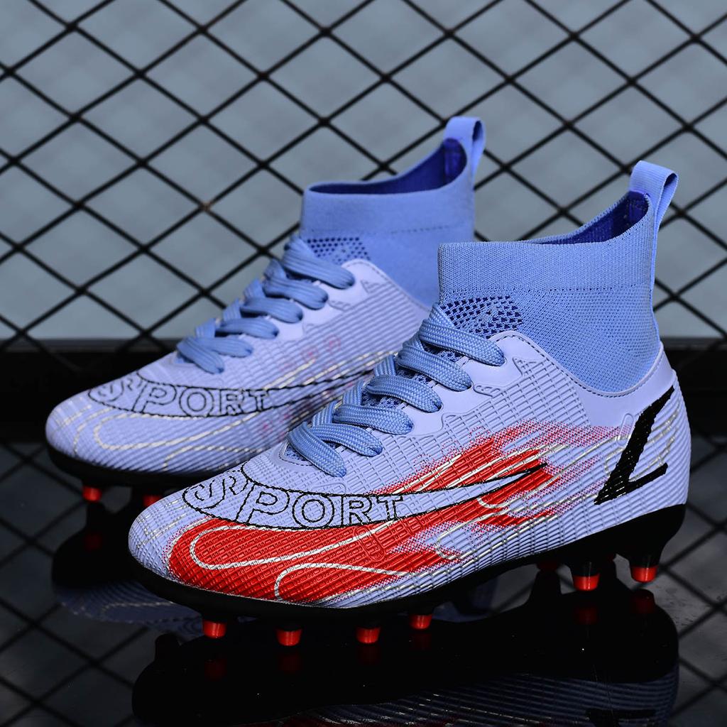New High-top Football Shoes Boys and Girls Spikes Artificial Turf Youth Student Campus Professional Training Shoes