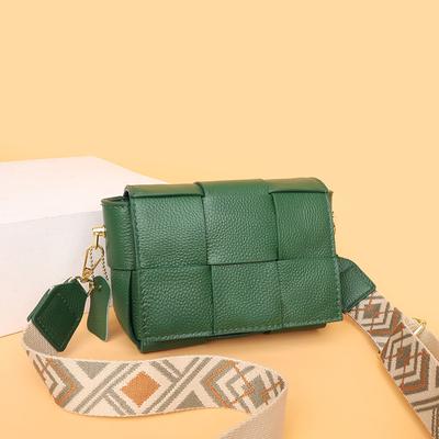 First Layer Cowhide Small Square Bag Fashion Shoulder Bag Winter Oblique Span Bag Woven Fanny Bag Niche Small Square Bag