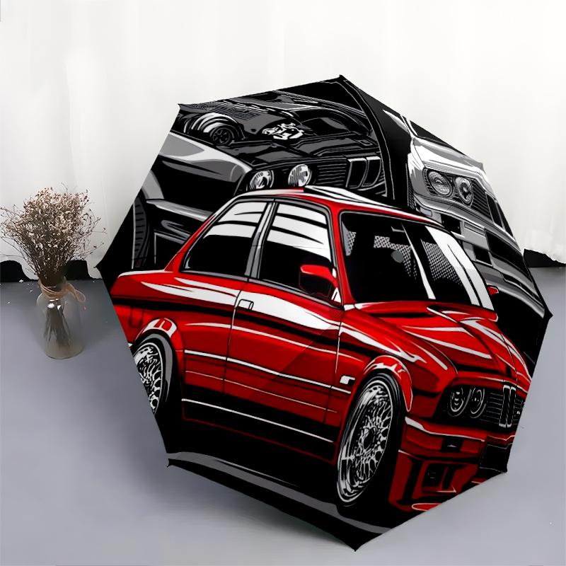 1 PC Automatic Folding Umbrella - Cool sports car Pattern, Portable & Foldable Design with 8 Ribs, Christmas Birthday Gifts