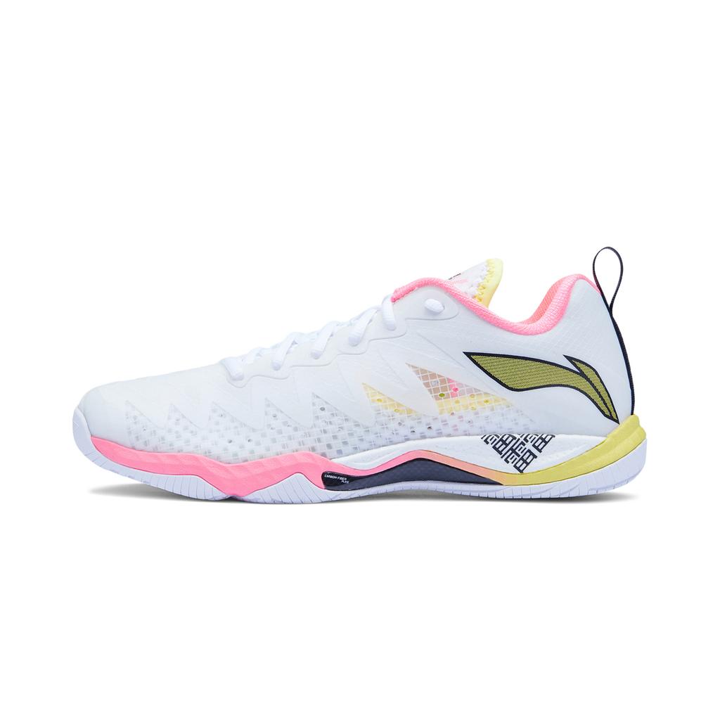 New LiNing Anti Slip Wear Resistant Breathable Lightweight Rebound Low Top Badminton Shoes Unisex White Pink AYAU007-2