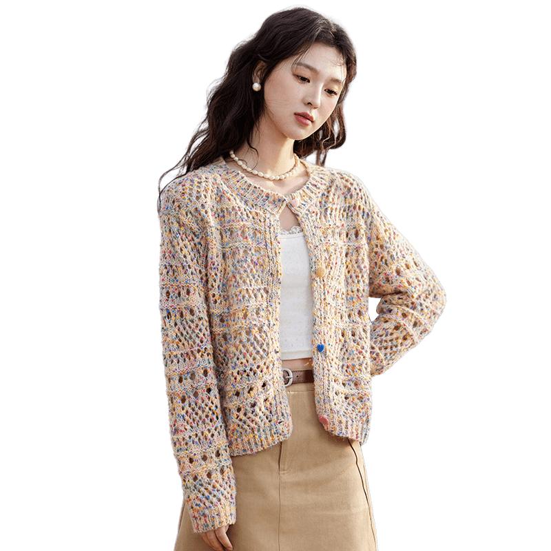 

Women s Sweet Mesh Knit Cardigan with Rainbow Buttons L