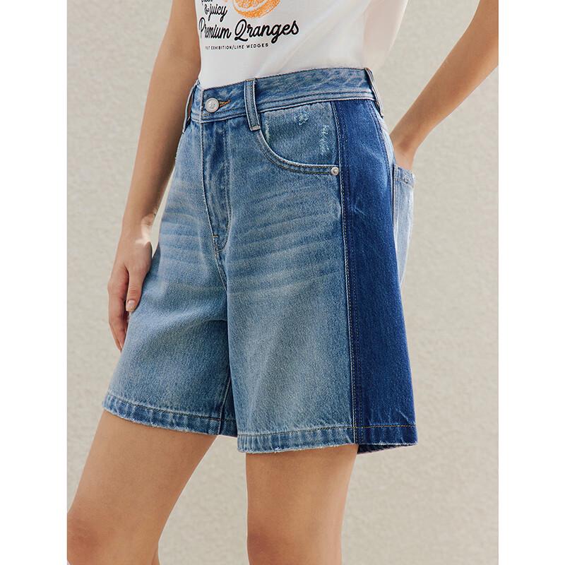 INMAN Retro Patchwork Cotton Denim Shorts