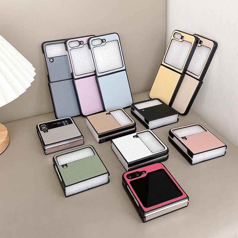 Leather Solid Color Mobile Phone Case for Samsung Zflip6 Clamshell Folding Screen Findn2Flip Hard Shell Xflip