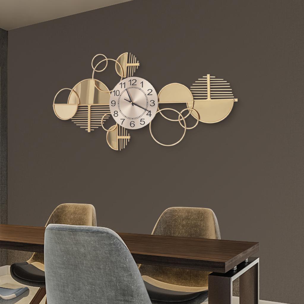 33.86 Inch Large Gold Modern Wall Clock, Silent Non-Ticking Geometric Decor, Battery Operated, Elegant Living Room  Art Piece