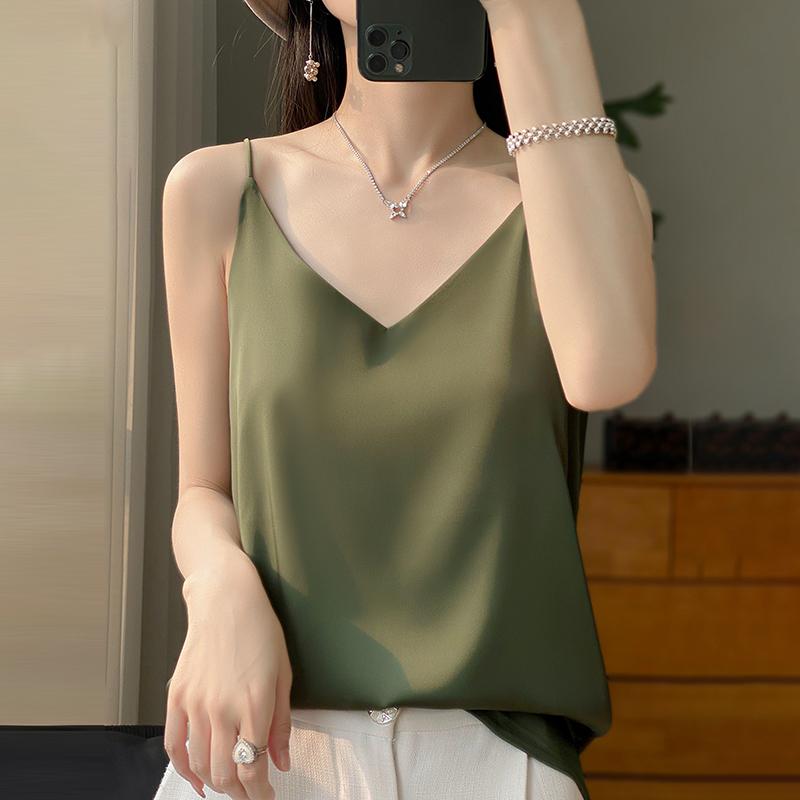 

Женская летняя майка-топ из смеси шелка тутового шелкопряда, 50% шёлка, дышащий, прохладный, 50% полиэстерового волокна, облегающая рубашка-низ XXL каслтон зеленый