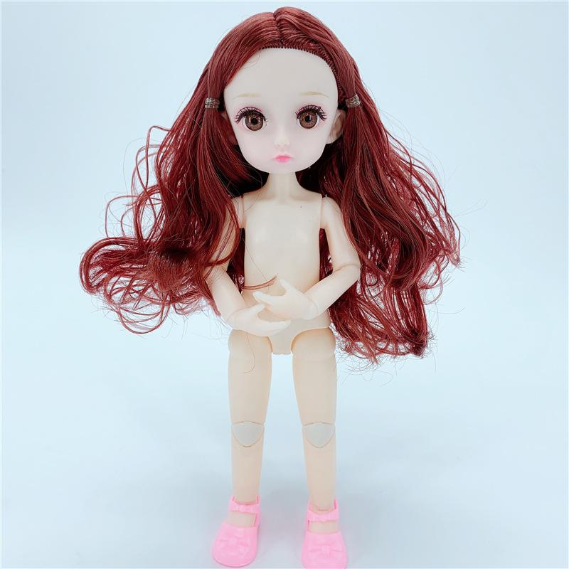12 Movable Jointed Dolls Mini 30cm BJD Baby Girl Doll Long Wig Nude Body Dolls Toy with Shoes