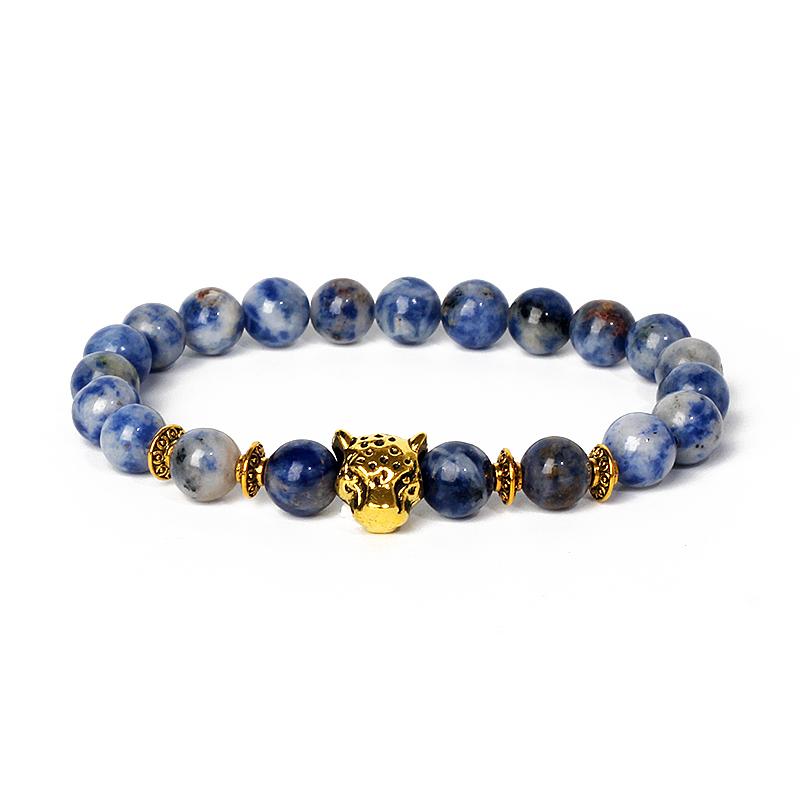 Leopard Head Beaded Bracelets for Men Women 8mm Rock Lava Stone Crown King Lion Charm Bracelet Set Natural Stone Elastic Jewelry