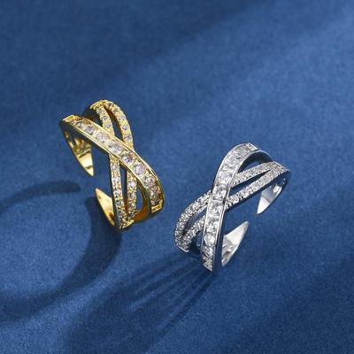 European-American Minimalist Crossover Diamond Open Ring - Shiny, Stylish, and Unique