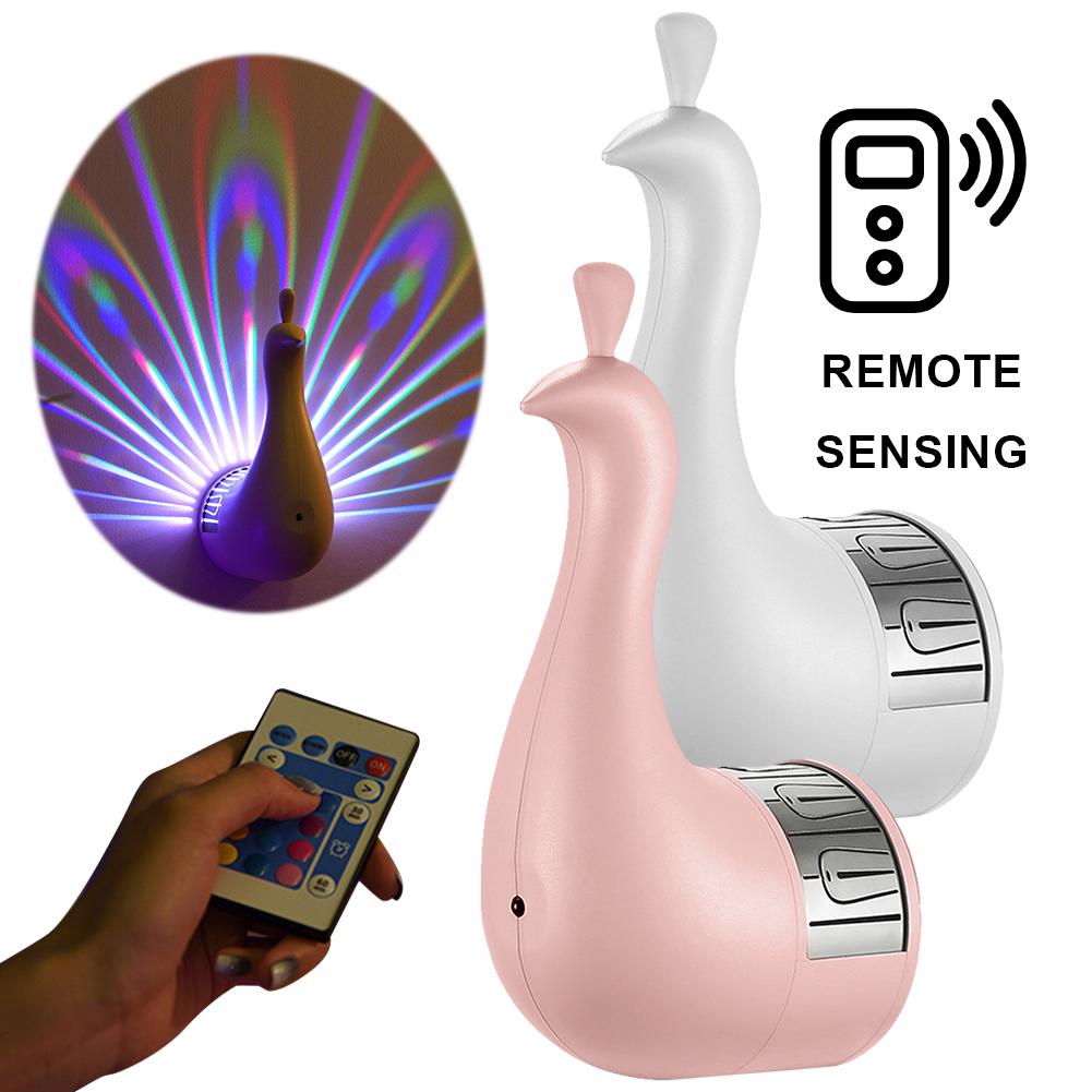 LED Peacock Projection Lamp Colorful Wall Lamp with Remote Control Atmosphere Lamp Night Light Bedside Lamp for Home Bedroom