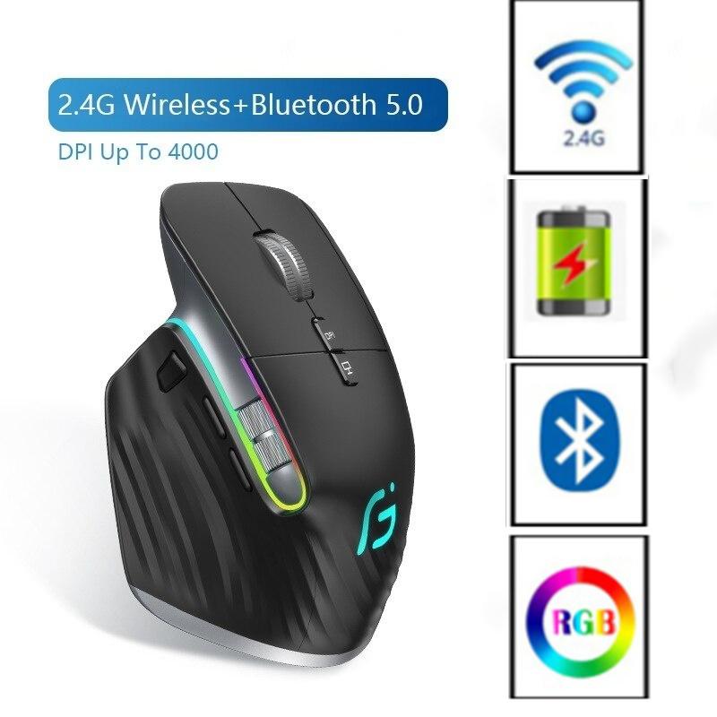 

Беспроводная мышь Missgoal RGB 2.4G Bluetooth программирование Эргономичная игровая мышь 4000 DPI Перезаряжаемая бесшумная мышь для ПК