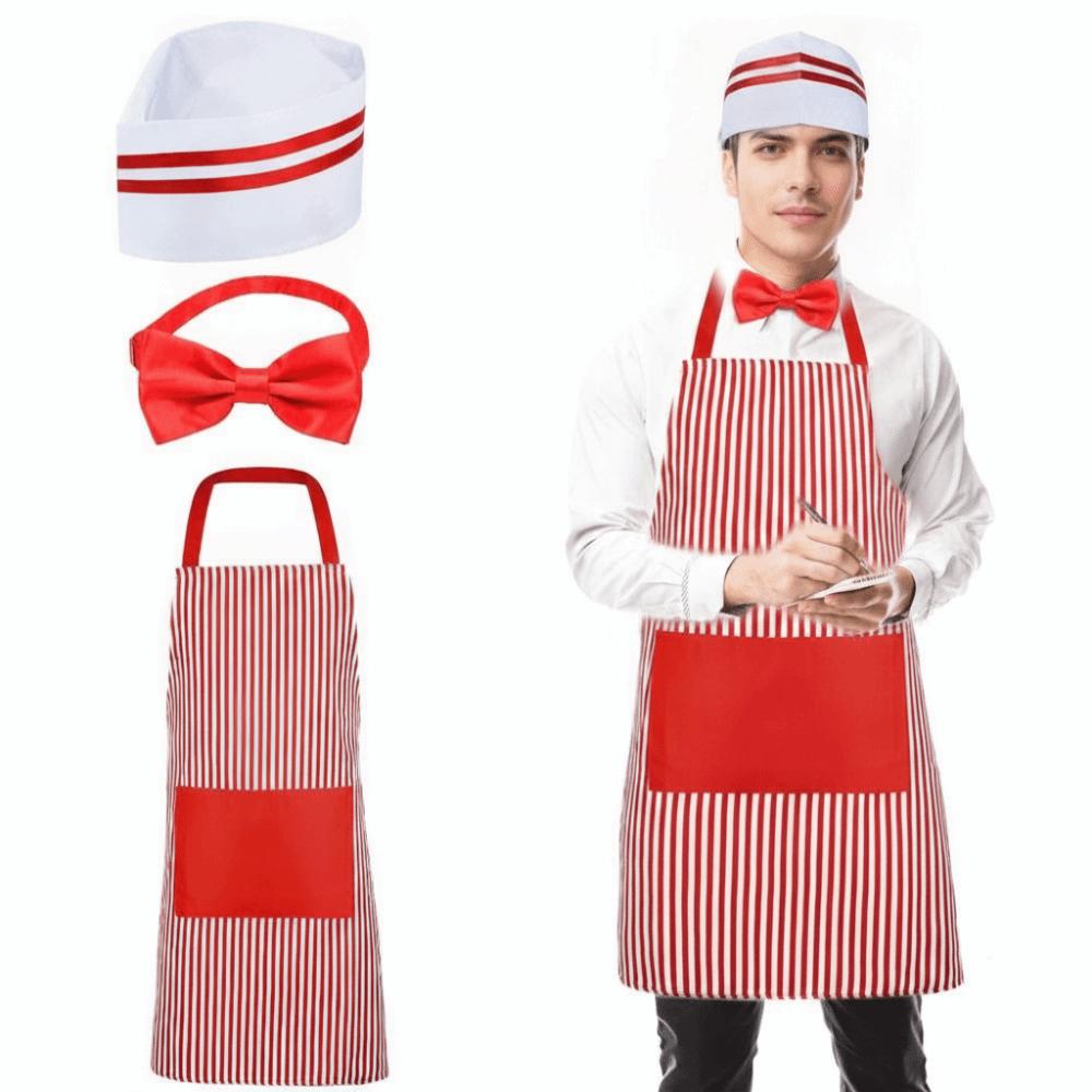 Polyester Chef Apron Striped Pattern Chef Costume Set Fashion Costume Apron Optional Accessories