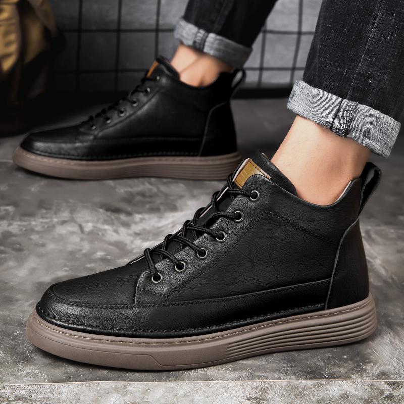 Men's Genuine Leather Winter Ankle Boots Plus Velvet High Top Thick Sole Casual Snow Sneakers