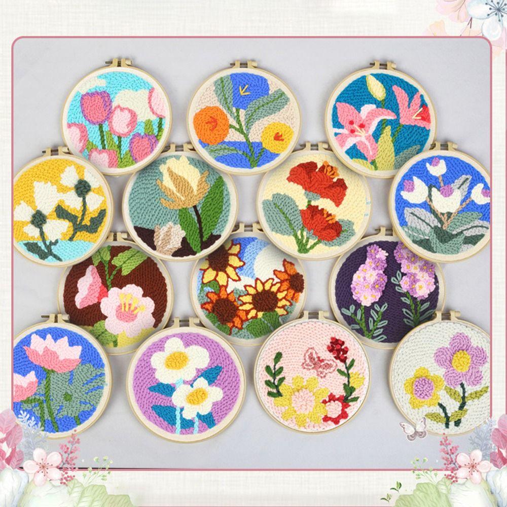 Flower Pattern Punch Needle Set Needlework Rug Punch Embroidery Starter Kit  Beginner