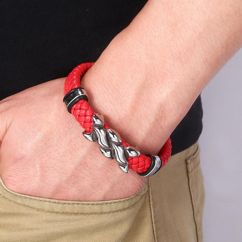 Ny Charm Mode Flätat Rock Punk Svart Rep Äkta Läder Armband Herraccessoarer Par Smycken