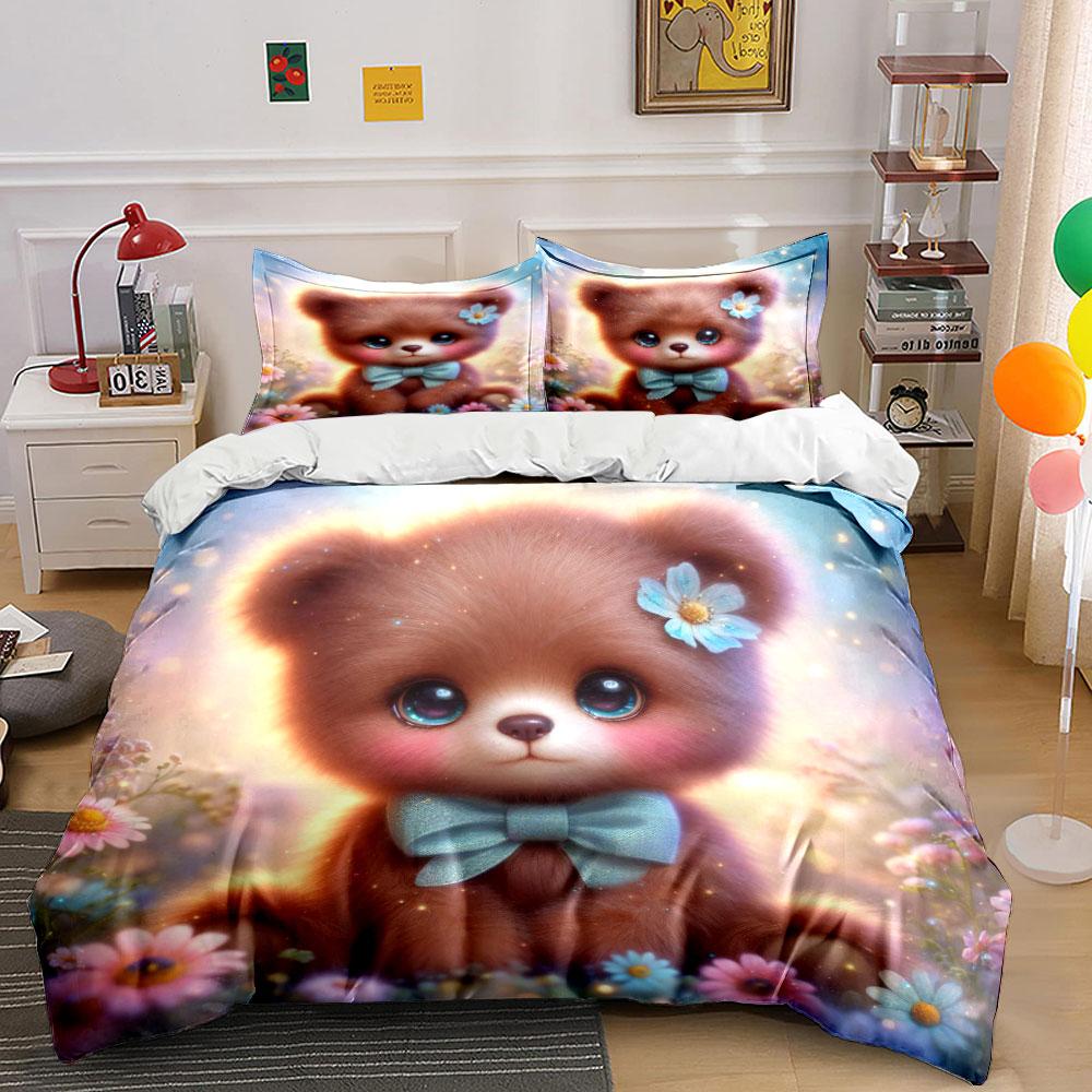 3Pcs Soft Teddy With Dreamy Blossoms Duvet Cover Set With 3D Printing Design Soft Polyester Bedding Set All-Season Comfort