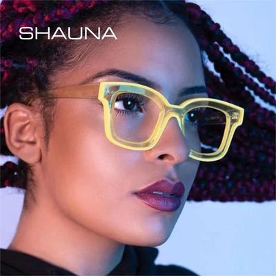 SHAUNA Ins Monture de Lunettes Carrée Tendance Couleur Bonbon pour Femmes Optique Claire Anti-Lumière Bleue Lunettes Homme Monture Rivets