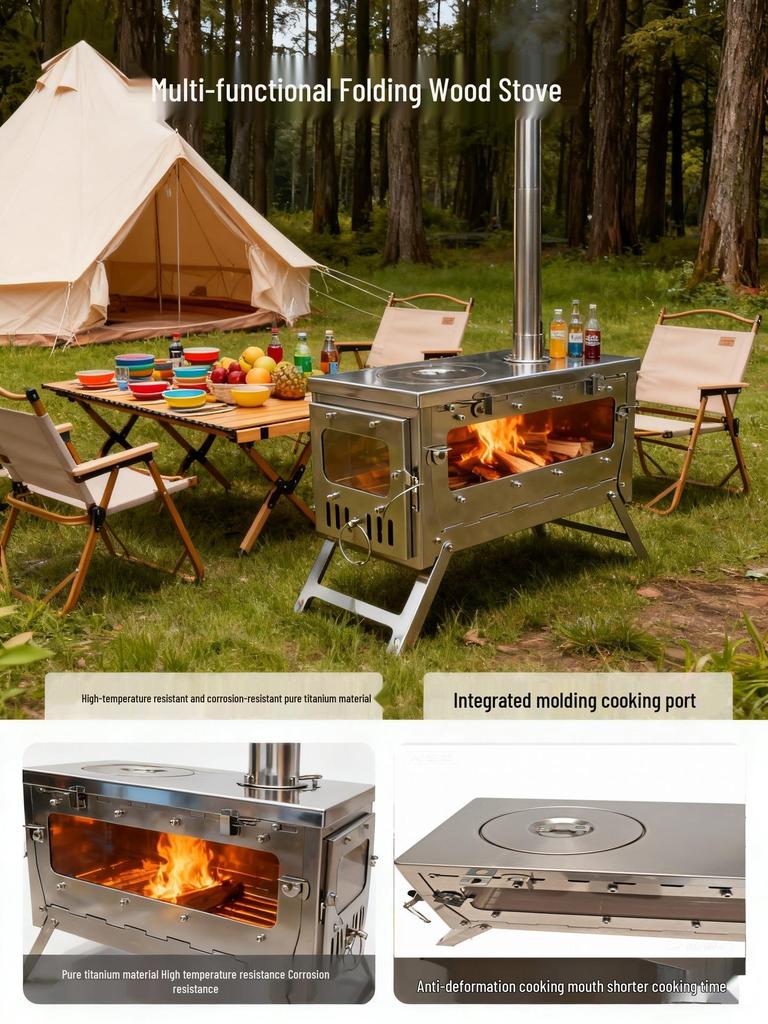Star-Ultra-Ti Pure Titanium Multifunctional Folding Wood Stove for Portable Outdoor Camping and Tent Heating