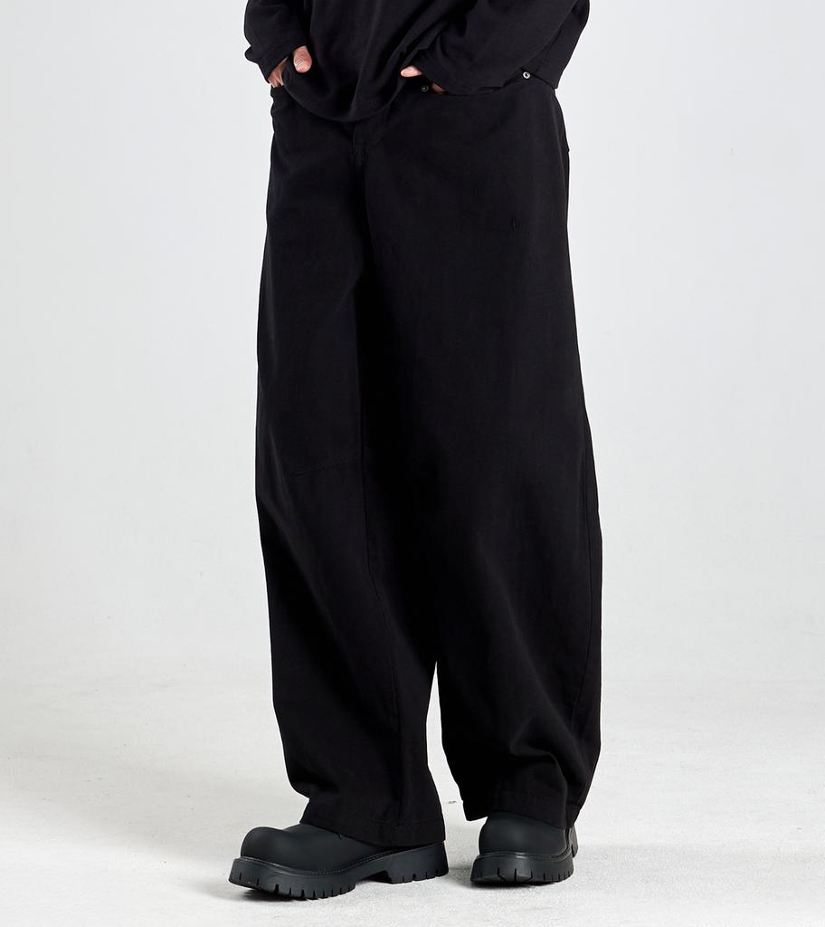 Beoteunseoul Vintage Work Rivet Volume Curved Cotton Pants (Black)